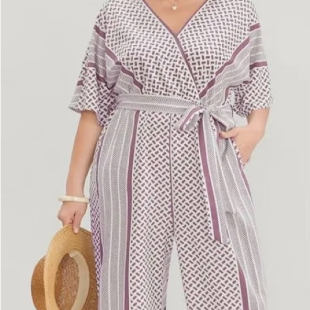 Bloomchic  Soft Pink Patterned Wrap Jumpsuit